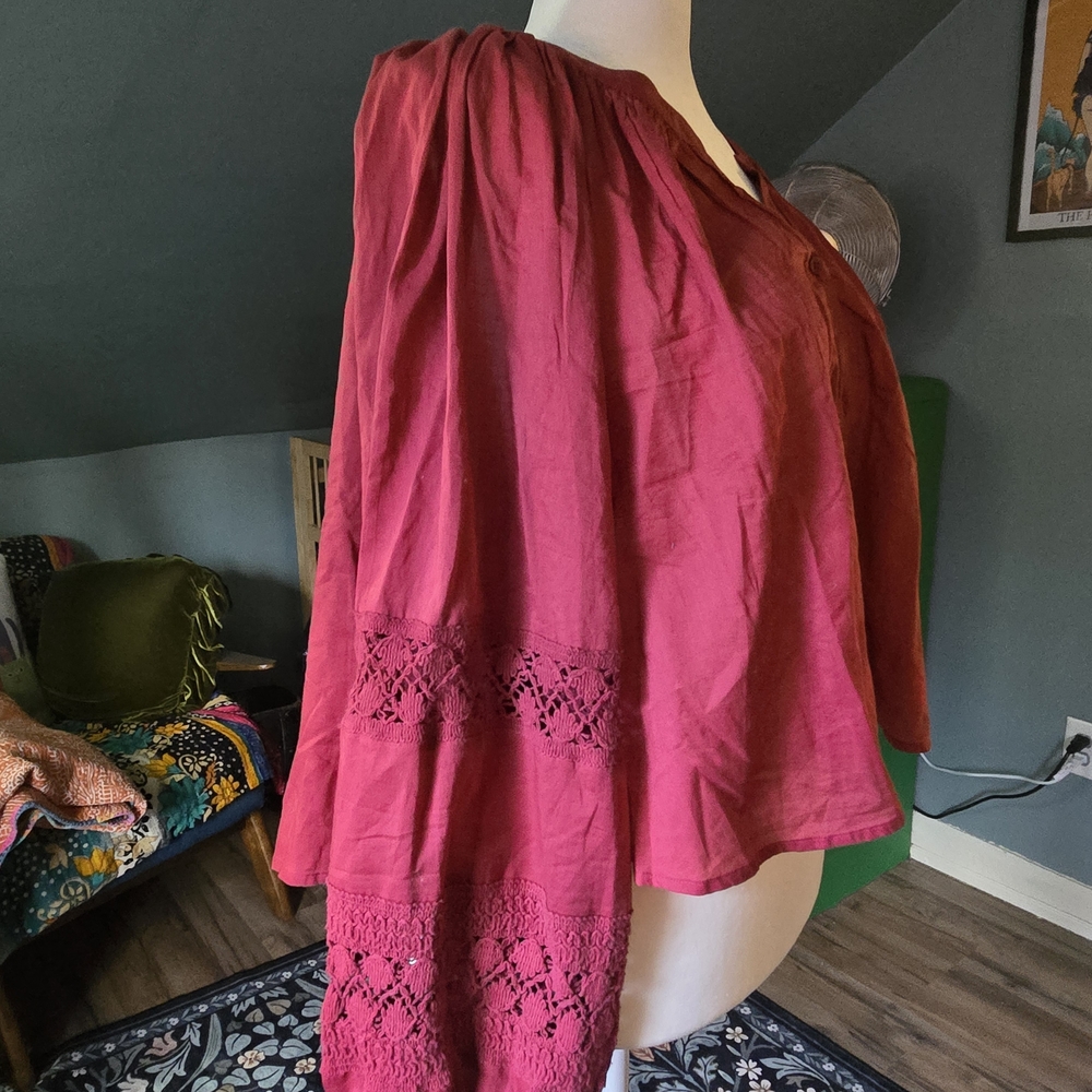 aerie Raspberry Button-Front Peasant Blouse - Picture 2 of 3